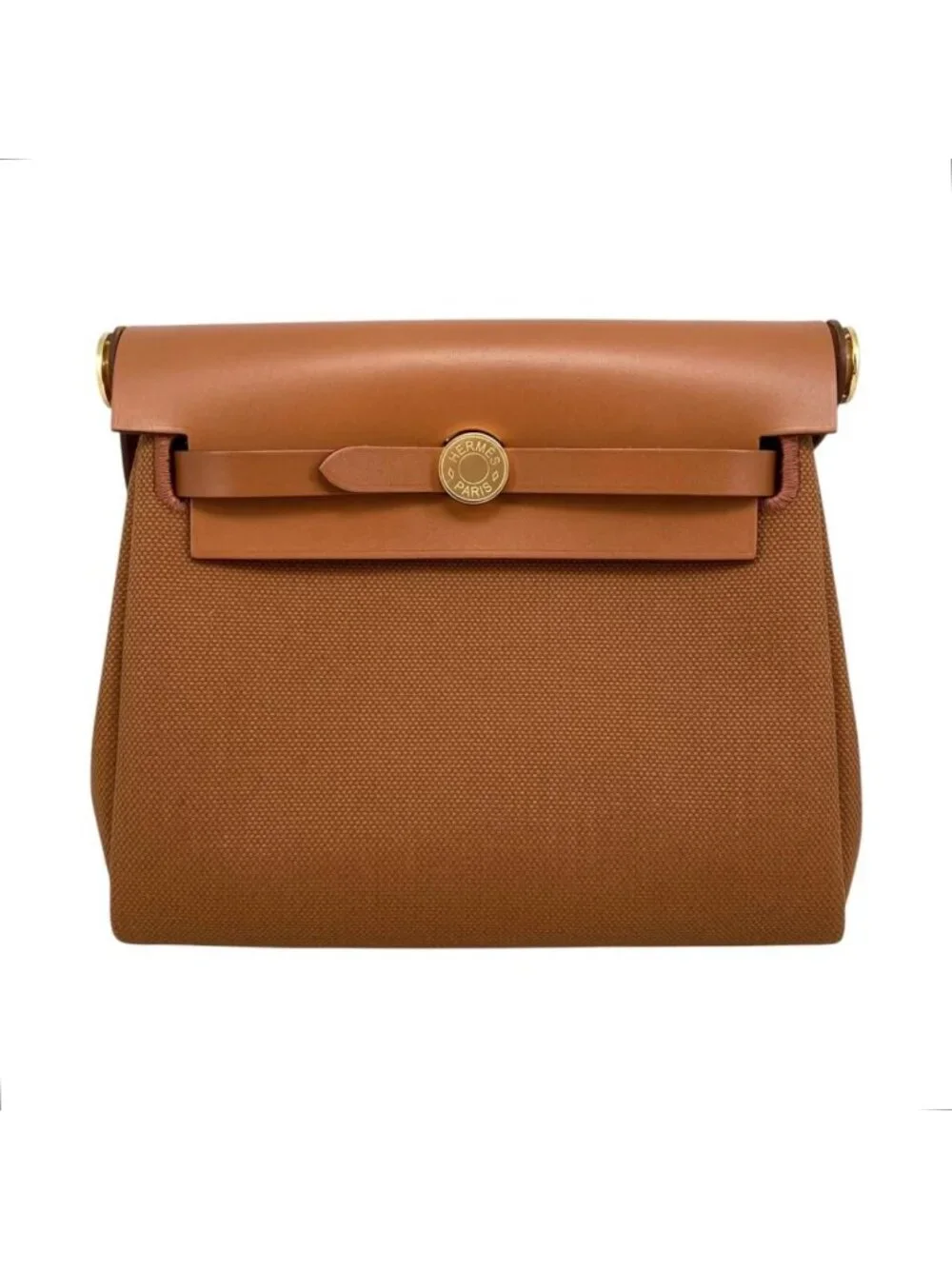 Hermes Shoulder Bag Herbag Zip 20 Vache Hunter Toile H Fauve Brown Gold
